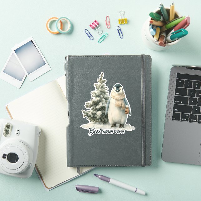 Winter Penguin “Best Mom Ever” Design Aufkleber (iPad Hülle)