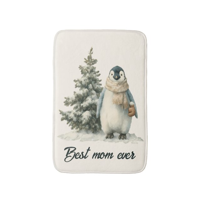 Winter Penguin “Best Mom Ever” Design Badematte (Vorderseite Vertikal)