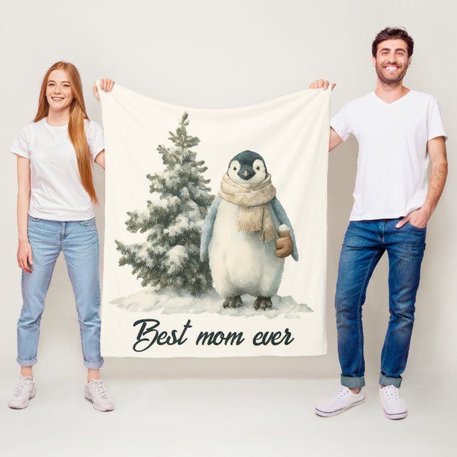 Winter Penguin “Best Mom Ever” Design Fleecedecke (Beispiel)