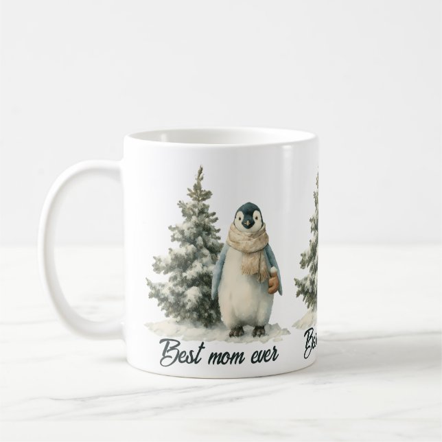 Winter Penguin “Best Mom Ever” Design Kaffeetasse (Links)