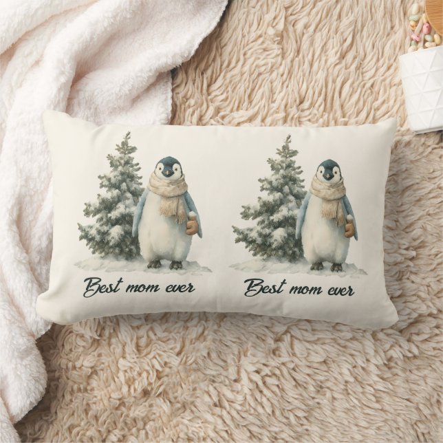 Winter Penguin “Best Mom Ever” Design Lendenkissen (Decke)