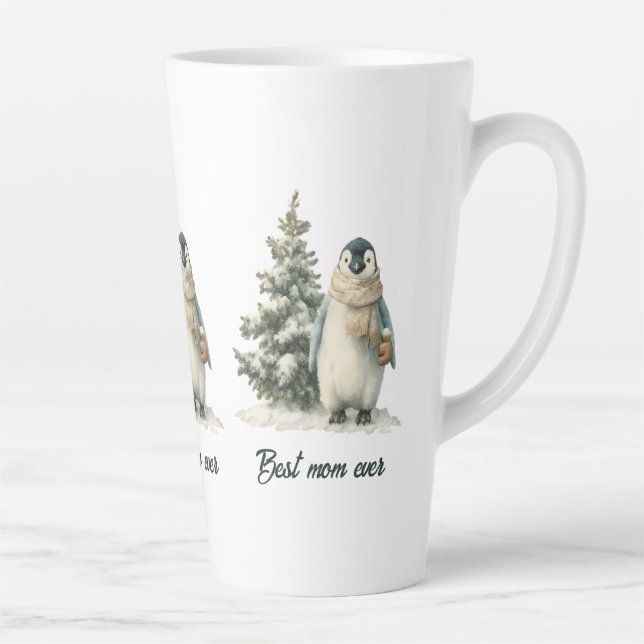 Winter Penguin “Best Mom Ever” Design Milchtasse (Rechts)