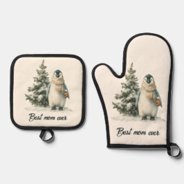 Winter Penguin “Best Mom Ever” Design Ofenhandschuh & Topflappen-Set