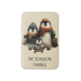 Winter Penguin Family Personalized Design Badematte