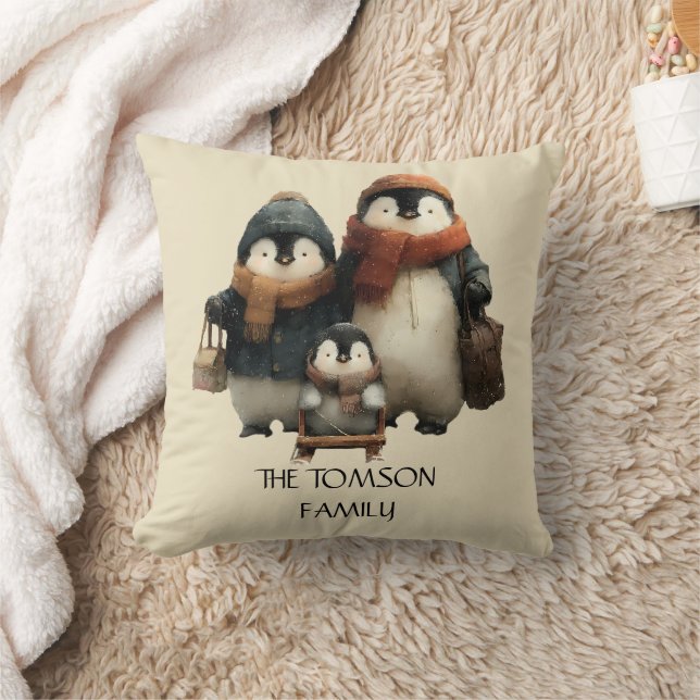 Winter Penguin Family Personalized Design Kissen (Decke)