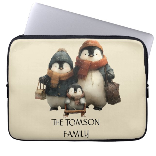 Winter Penguin Family Personalized Design Laptopschutzhülle (Vorderseite)