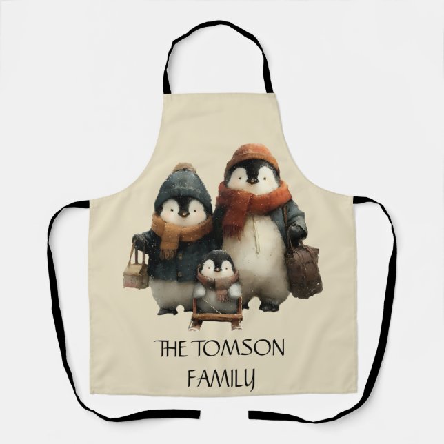 Winter Penguin Family Personalized Design Schürze (Vorderseite)