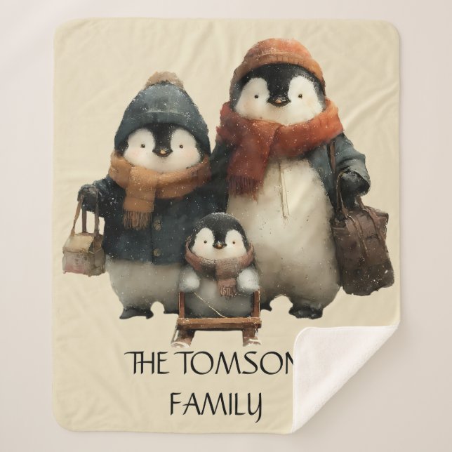 Winter Penguin Family Personalized Design Sherpadecke (Vorderseite)