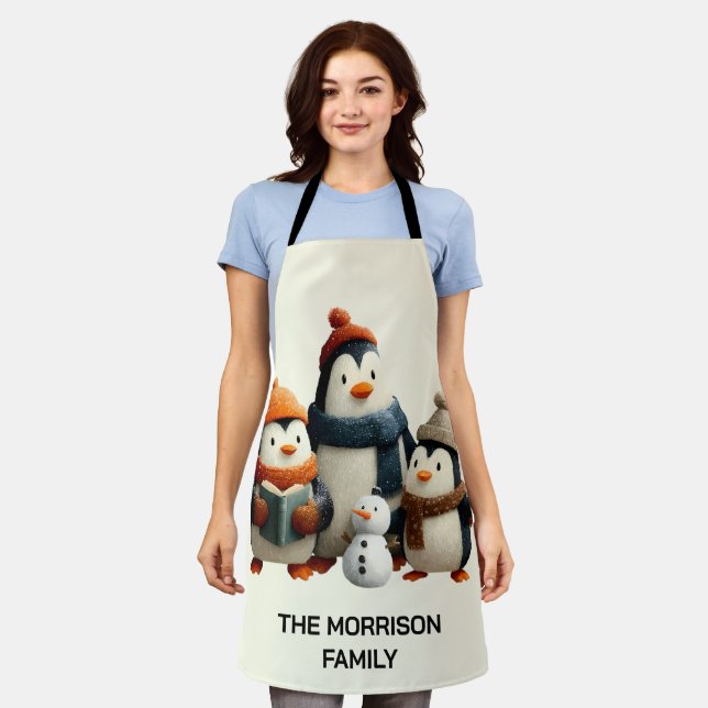 Winter Penguin Family with Snowman Schürze (Getragen)