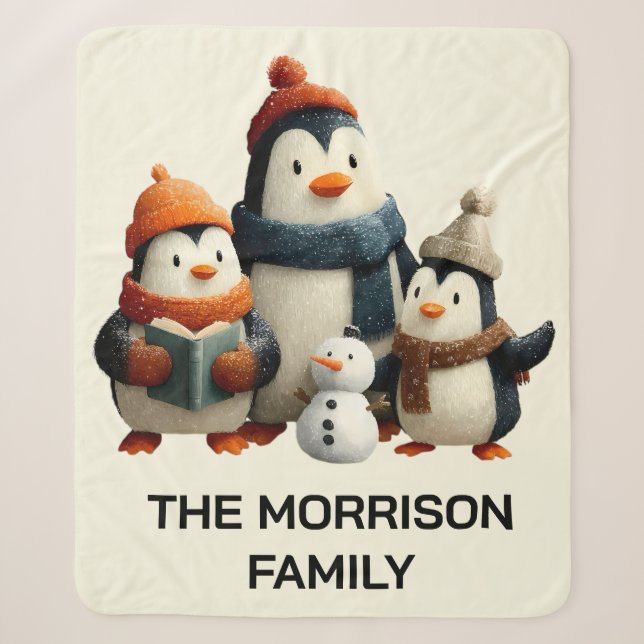 Winter Penguin Family with Snowman Sherpadecke (Vorderseite)