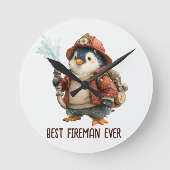 Winter Penguin Firefighter Ping Pong Paddle Runde Wanduhr (Vorderseite)