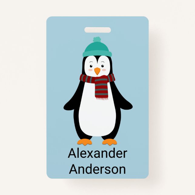 Winter Penguin Name Tag personalisieren Ausweis (Vorderseite)