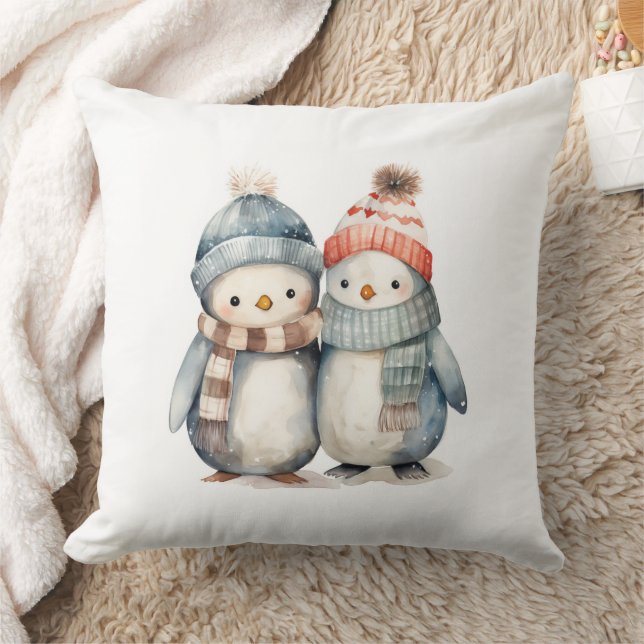 Winter Penguin Wasserfarben-Kissen Kissen (Decke)