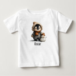 Winter Penguin with Snowman Design Baby T-shirt