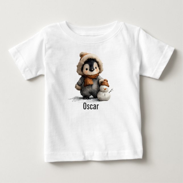 Winter Penguin with Snowman Design Baby T-shirt (Vorderseite)