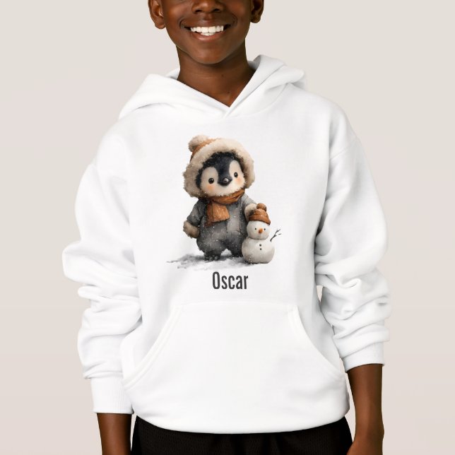 Winter Penguin with Snowman Design Hoodie (Vorderseite)