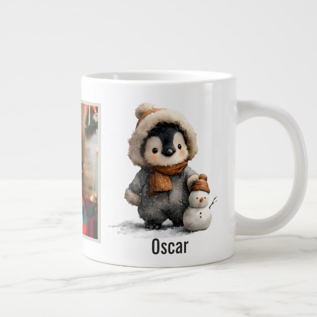 Winter Penguin with Snowman Design Jumbo-Tasse (Rechts)
