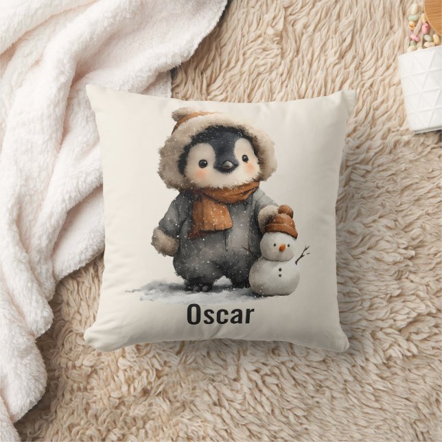 Winter Penguin with Snowman Design Kissen (Decke)