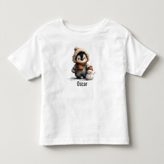 Winter Penguin with Snowman Design Kleinkind T-shirt (Vorderseite)