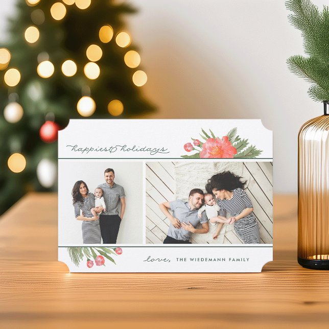 Winter Peony | Zwei Fotos Urlaub Feiertagskarte (Von Creator hochgeladen)