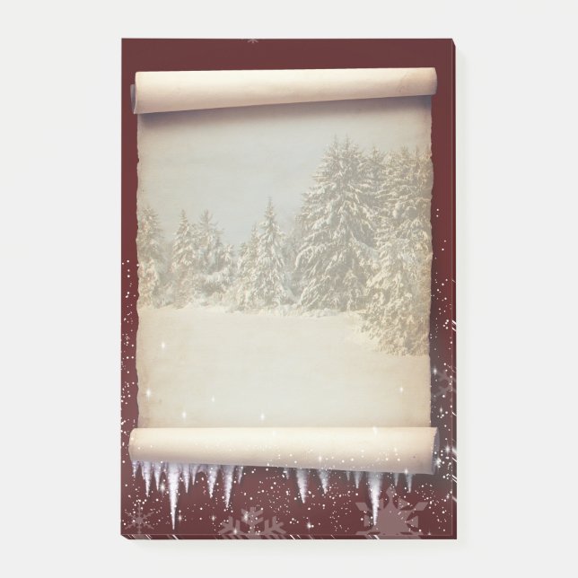 Winter-Pergamentillustration Post-it Klebezettel (Vorderseite)