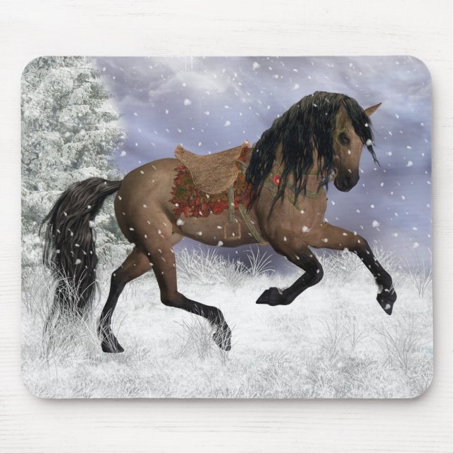 Winter-Pferdemausunterlage, Mäusematte - Mousepad (Vorne)