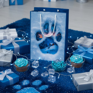 Winter-Pfotenabdruck-Tasche  Mittlere Geschenktüte