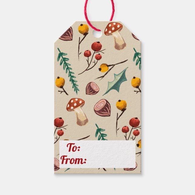 Winter Pilze & rustikale Folies Weihnachten Geschenkanhänger (Vorderseite)