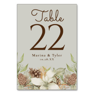 Winter Pine Beige Hochzeitskarte für Tischnummern