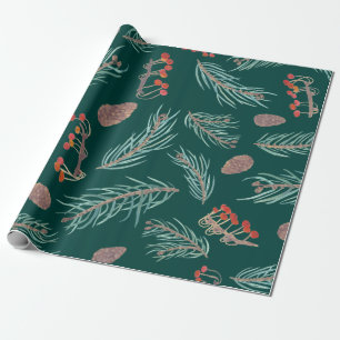 Winter Pine & Berries Wasserfarbmuster Geschenkpapier
