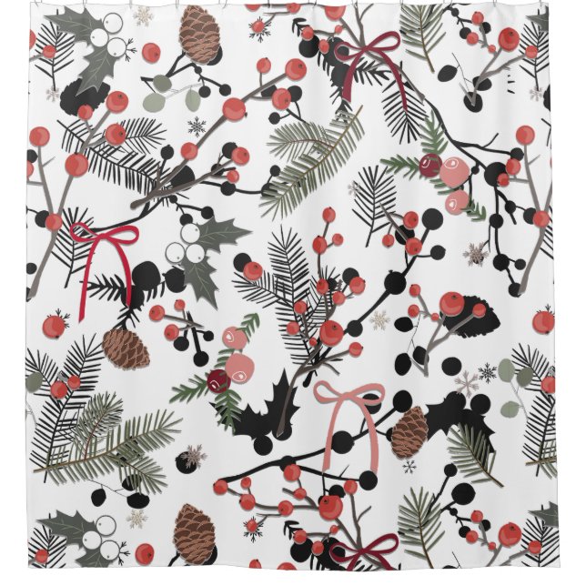 Winter Pine & Berry Bathroom Vorhang (Vorderseite)