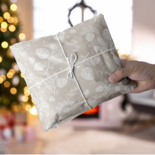 Winter Pine Branch in Weiß und Beige Weihnachten Seidenpapier