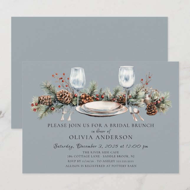 Winter Pine Bridal Brunch Invitation Einladung (Vorne/Hinten)