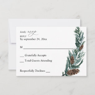 Winter Pine Cone & Tree Greenery on Male RSVP Card Karte