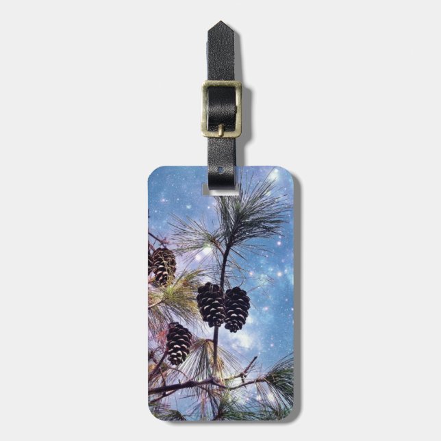 Winter Pine Cones unter einem Sternenhimmel Gepäckanhänger (Vorderseite vertikal)