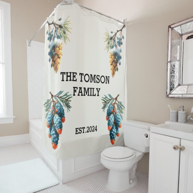Winter Pine Cons Familiennamendesign Duschvorhang (Beispiel)