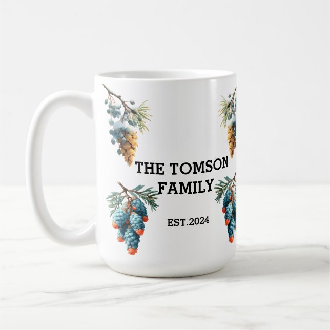 Winter Pine Cons Familiennamendesign Kaffeetasse (Links)