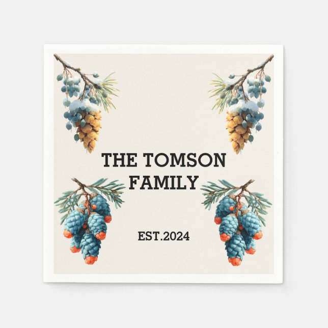 Winter Pine Cons Familiennamendesign Serviette (Vorderseite)