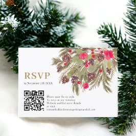 Winter pine elegance red green wedding Rsvp qr