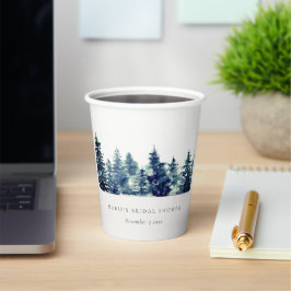 Winter Pine Forest Snow Wasserfarbe Brautparty Pappbecher