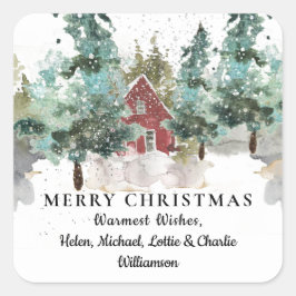 Winter Pine Forest Weihnachtsaufkleber Quadratischer Aufkleber
