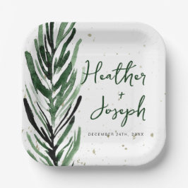 Winter Pine & Gold Weihnachtsfest Hochzeit Pappteller