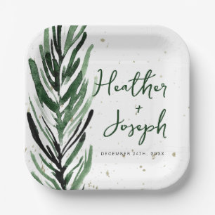 Winter Pine & Gold Weihnachtsfest Hochzeit Pappteller