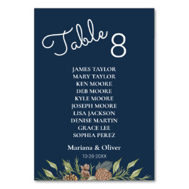 Winter Pine Navy Blue Tischnummer Card mit Namen