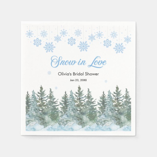 Winter Pine Schnee in Liebe Schneeflocken Brauseba Serviette (Vorderseite)