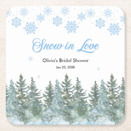 Winter Pine Snow in Love Schneeflocken Brautparty Rechteckiger Pappuntersetzer