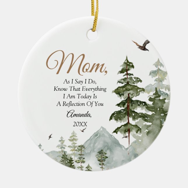 Winter Pine Tree Bloral Mutter der Braut Keramik Ornament (Vorne)