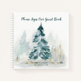 Winter Pine Tree Buffalo Kariertes Gästebuch Hochz Notizbuch