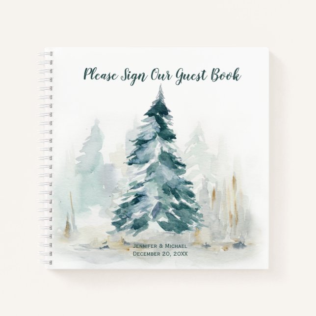 Winter Pine Tree Buffalo Kariertes Gästebuch Hochz Notizbuch (Vorderseite)