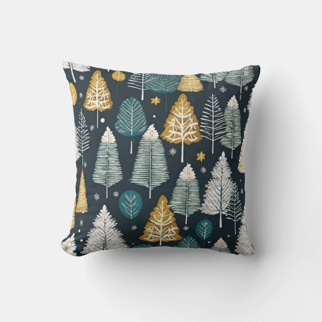 Winter Pine Tree Design Weihnachtsschnee Kissen (Vorderseite)
